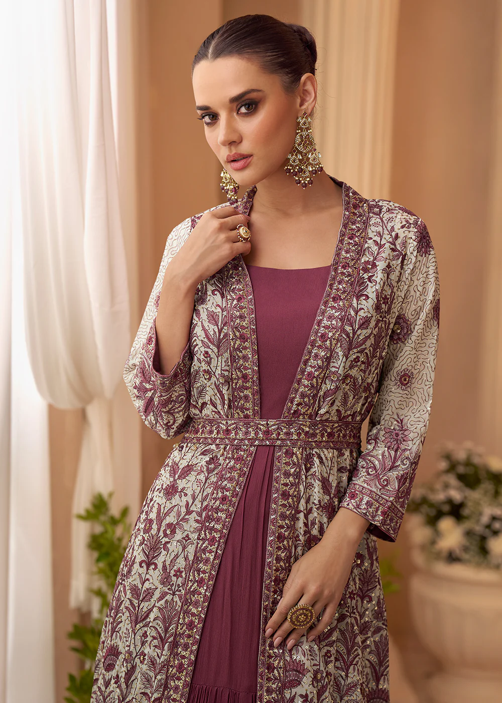 Lilac Trendy Jacket Style Wedding Look Anarkali Suit - Image 2