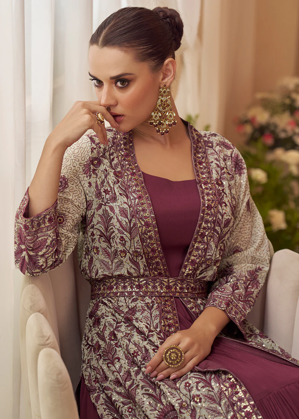 Lilac Trendy Jacket Style Wedding Look Anarkali Suit - Image 4