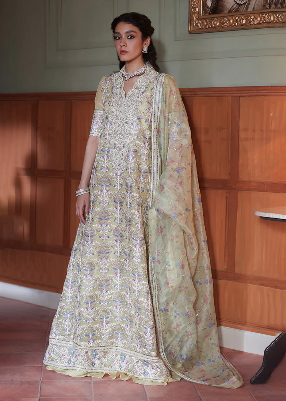 Lime Yellow Organza Net Pakistani Suit | Mushq | Qala Kamdaani | Dina - Image 3