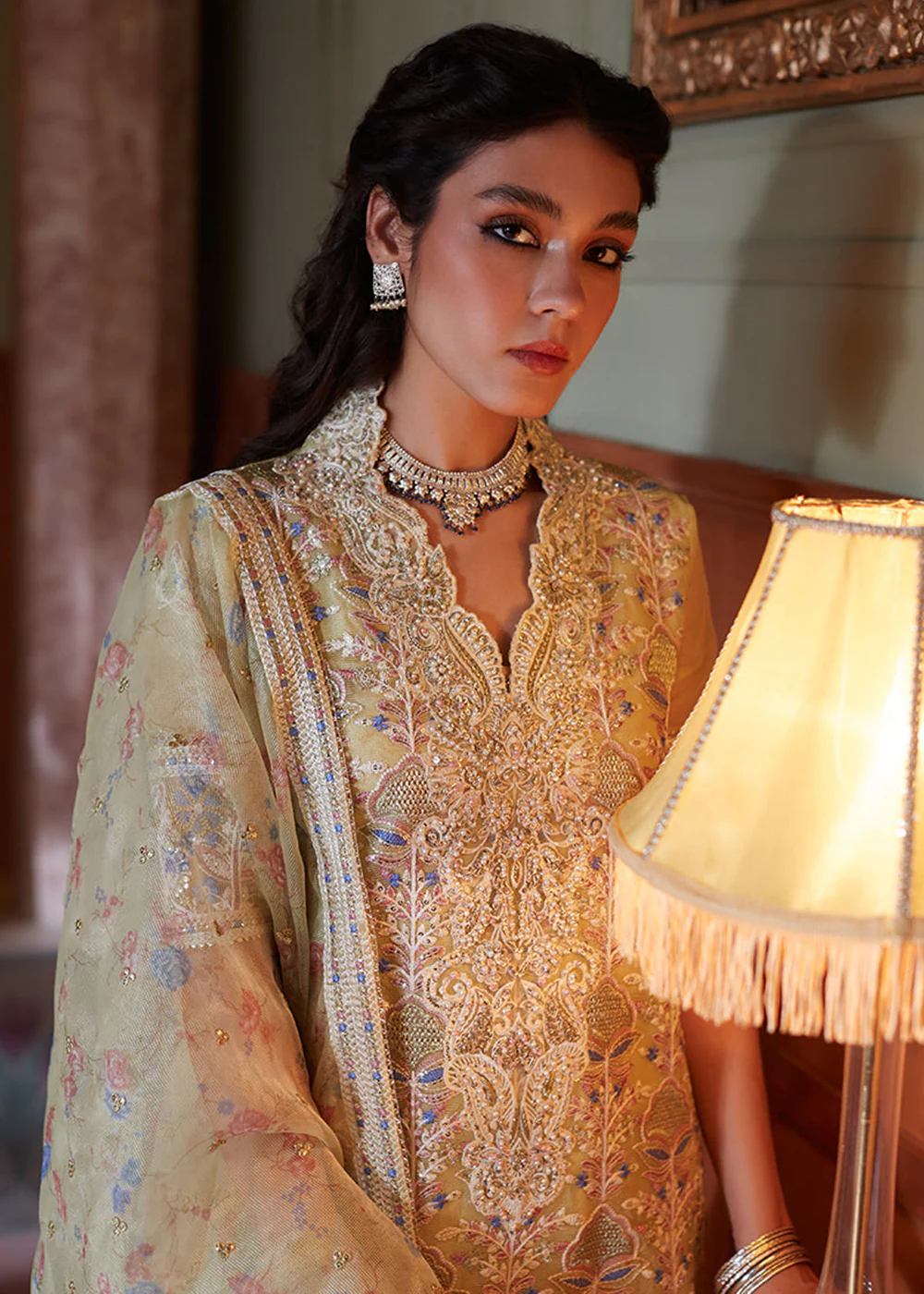Lime Yellow Organza Net Pakistani Suit | Mushq | Qala Kamdaani | Dina - Image 4