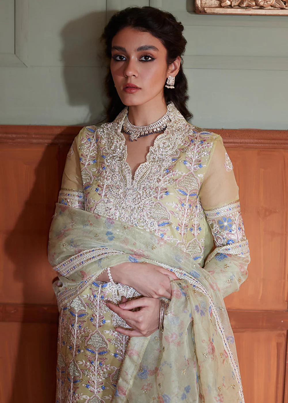 Lime Yellow Organza Net Pakistani Suit | Mushq | Qala Kamdaani | Dina - Image 5