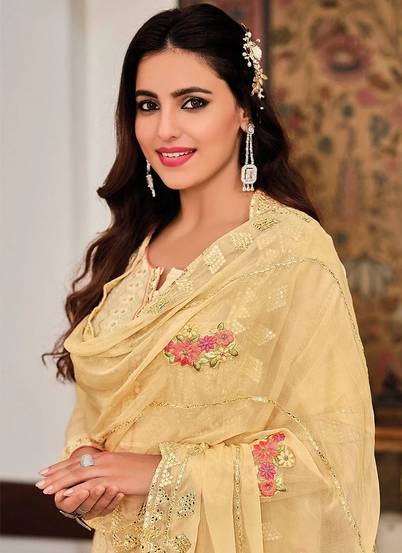 Lime Yellow Punjabi Style Straight Cut Palazzo Suit - Image 2