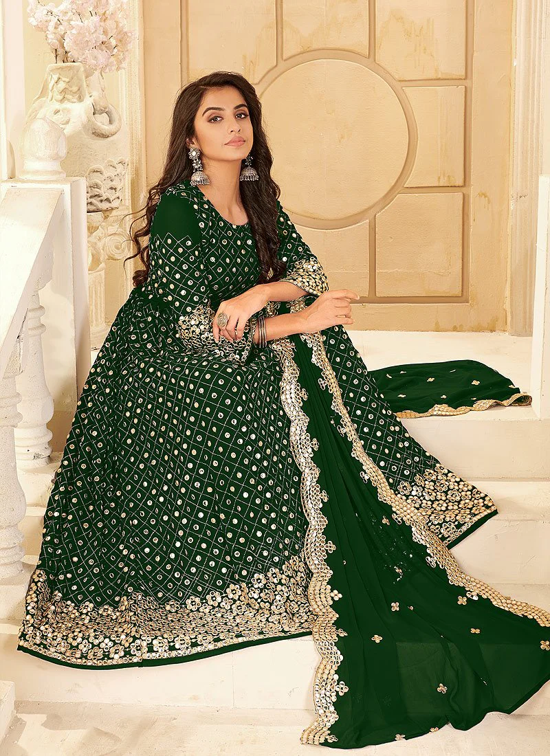 Lovable Green Foil Mirror Georgette Anarkali Suit - Image 2