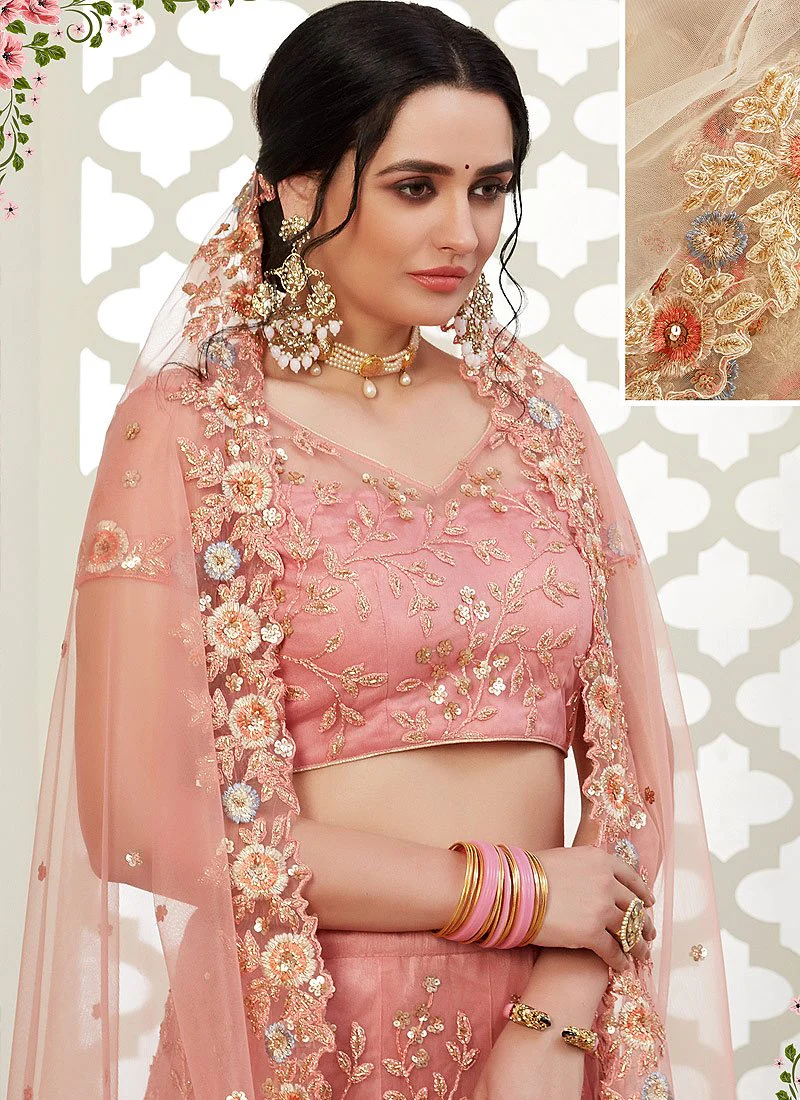 Lovable Pink Floral Embroidered Stunning Lehenga Choli - Image 2