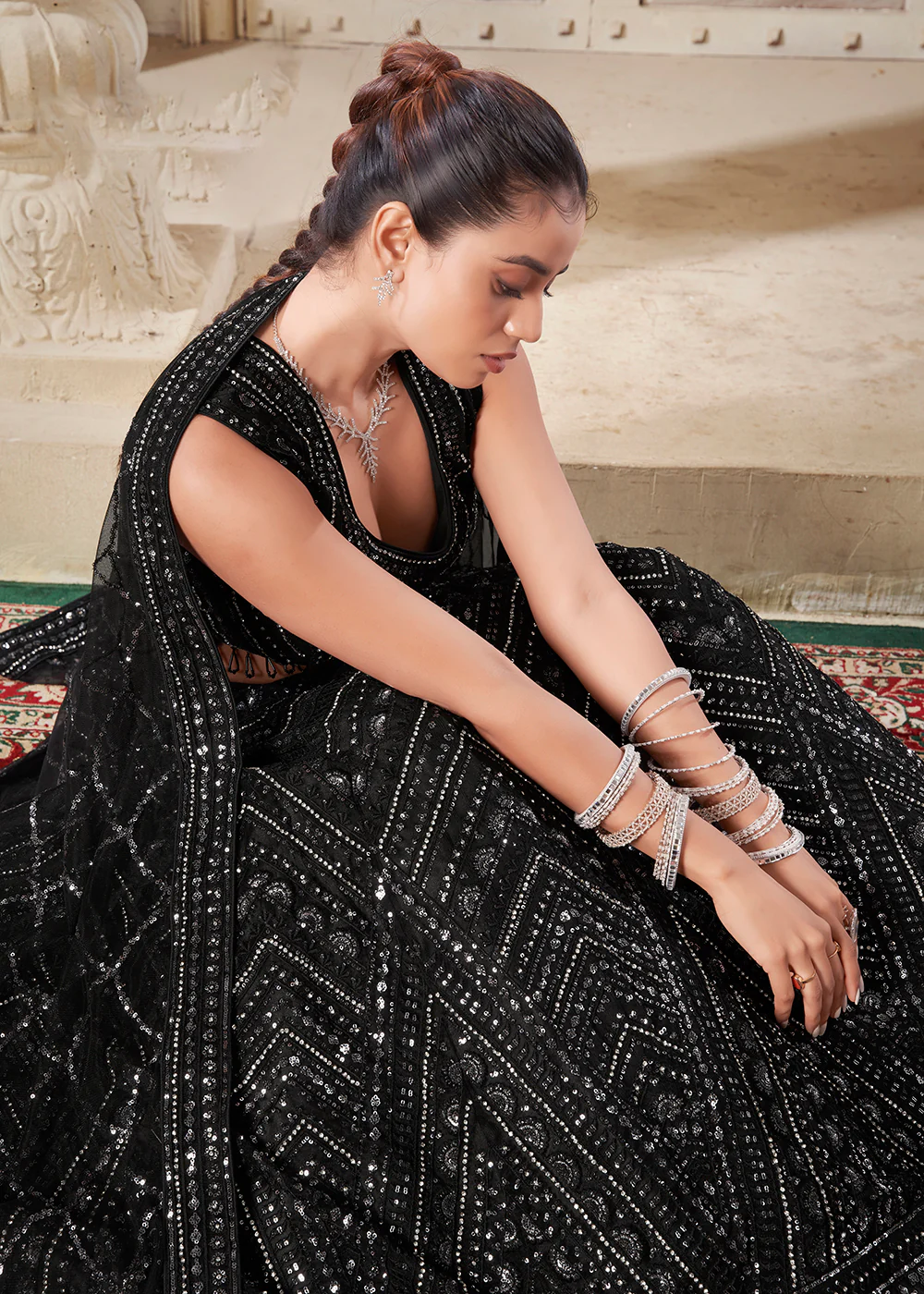 Lovely Black Premium Net Sequins Designer Lehenga Choli - Image 2