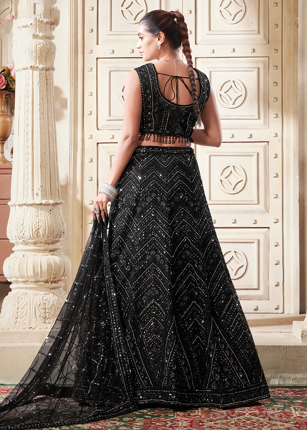Lovely Black Premium Net Sequins Designer Lehenga Choli - Image 3
