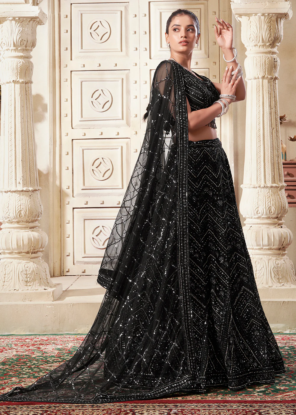 Lovely Black Premium Net Sequins Designer Lehenga Choli - Image 4