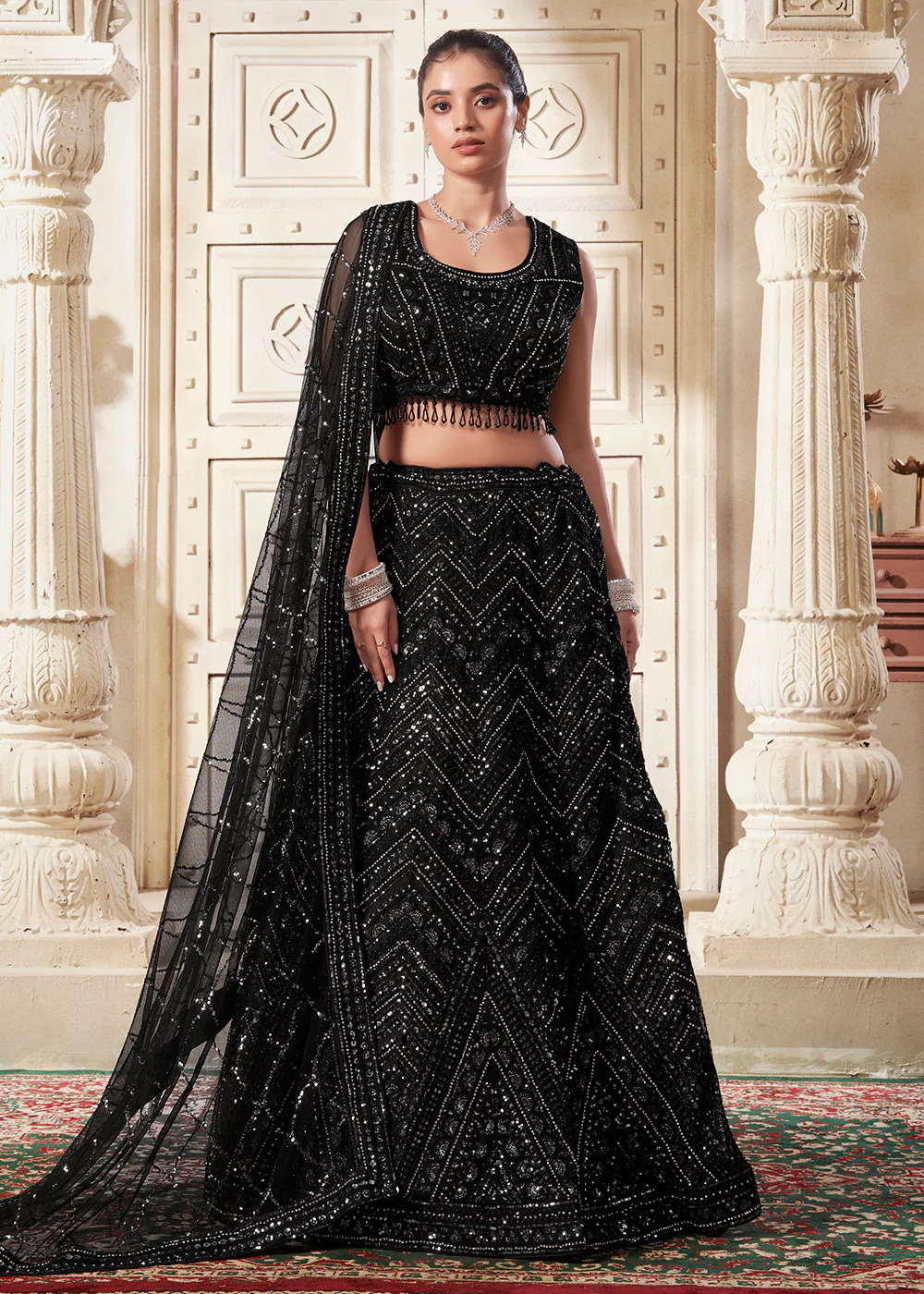 Lovely Black Premium Net Sequins Designer Lehenga Choli - Image 5