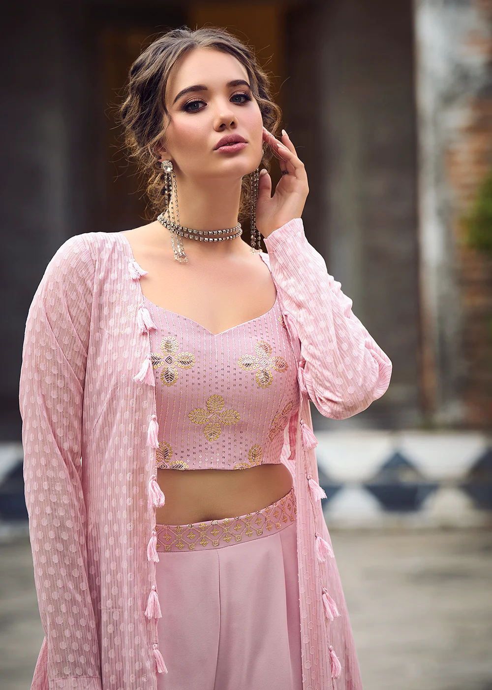 Lovely Dusty Pink Exclusive Koti Style Co-Ords Palazzo Suit - Image 2