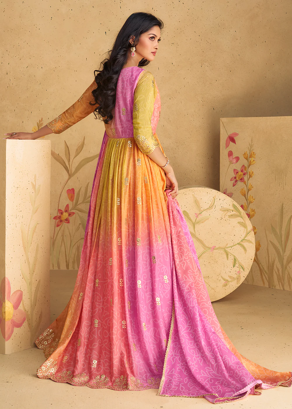 Lovely Embroidered Multicolor Wedding Party Anarkali Gown - Image 3
