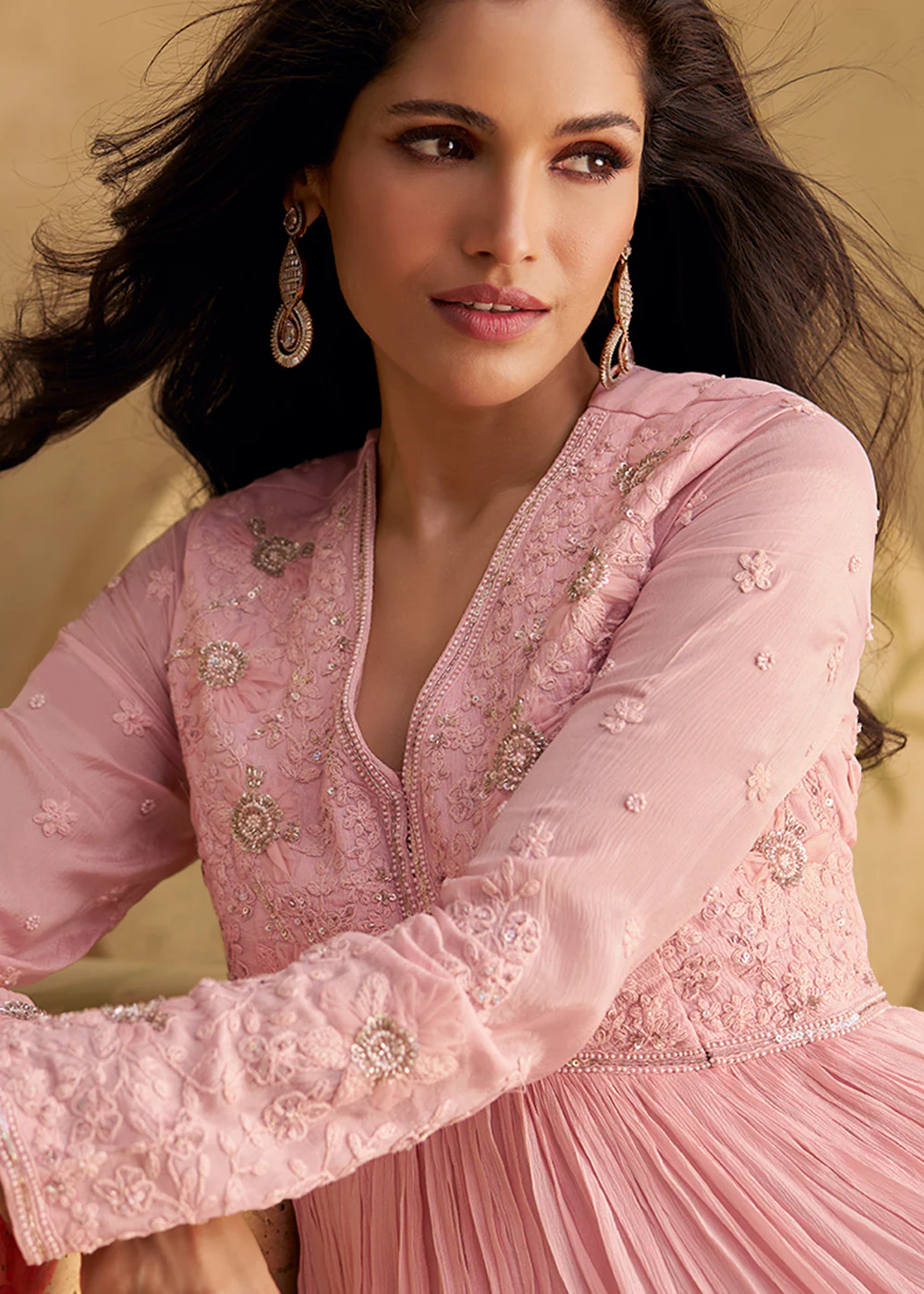 Lovely Embroidered Pink Wedding Party Anarkali Gown - Image 5