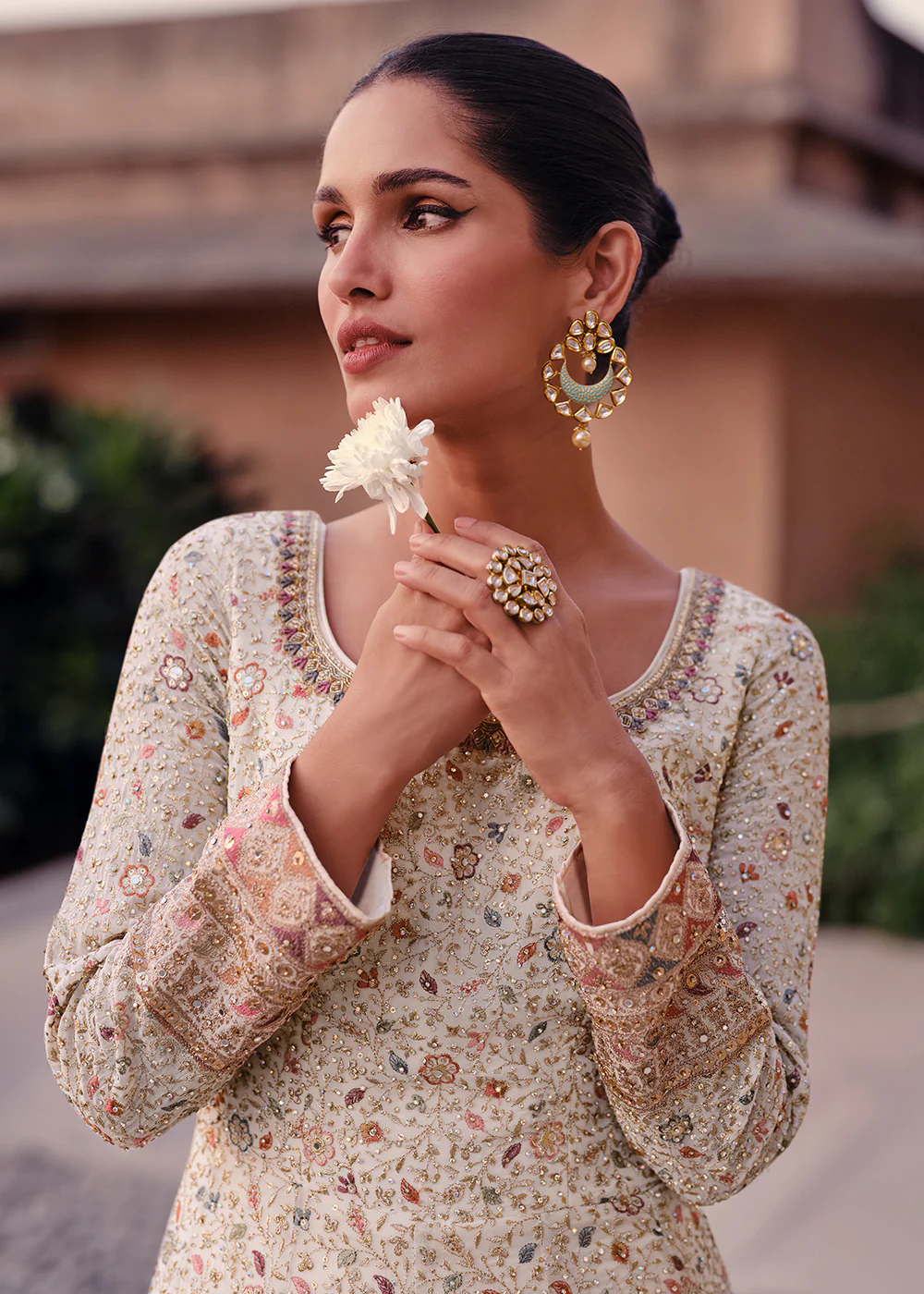 Lovely Ivory Heavy Georgette Floor Length Anarkali Gown - Image 2