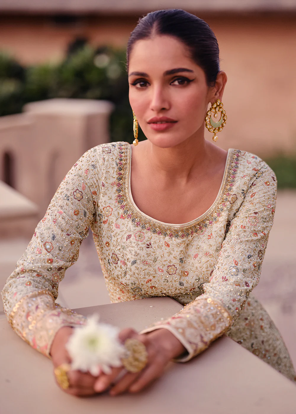 Lovely Ivory Heavy Georgette Floor Length Anarkali Gown - Image 4