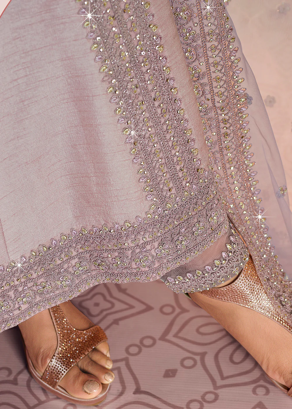 Lovely Lilac Art Silk Fabric Indian Embroidered Anarkali Suit - Image 4