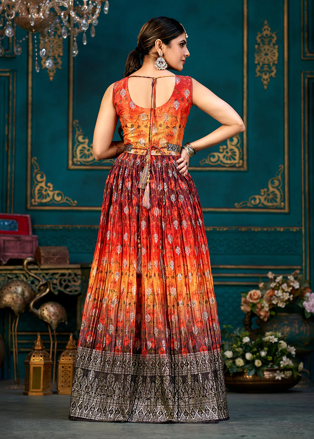 Lovely Multicolor Digital Foil Printed Ready to Wear Gown - Image 4