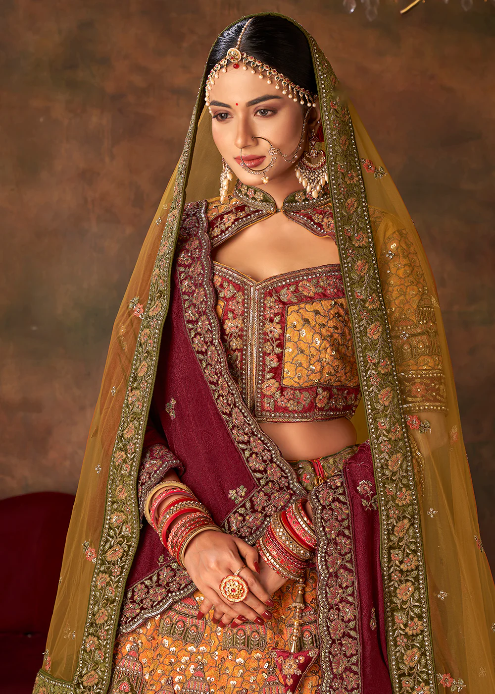 Lovely Mustard Heavy Handwork Silk Bridal Lehenga Choli - Image 2