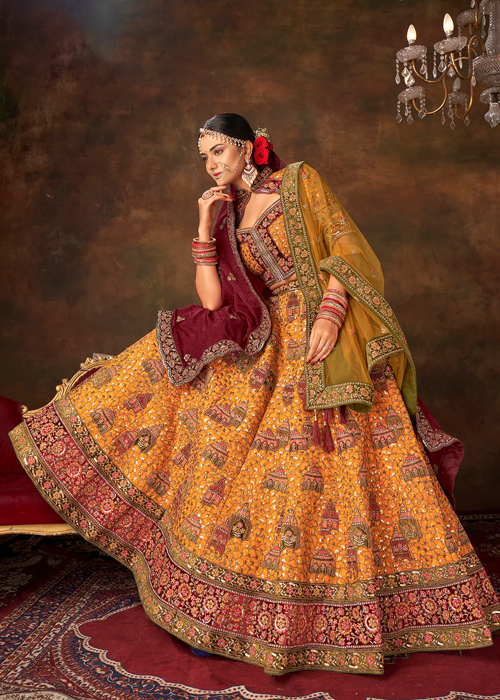 Lovely Mustard Heavy Handwork Silk Bridal Lehenga Choli - Image 4