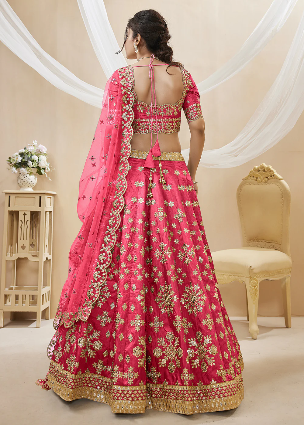Lovely Pink Art Silk Embroidered Reception Wear Lehenga Choli - Image 2