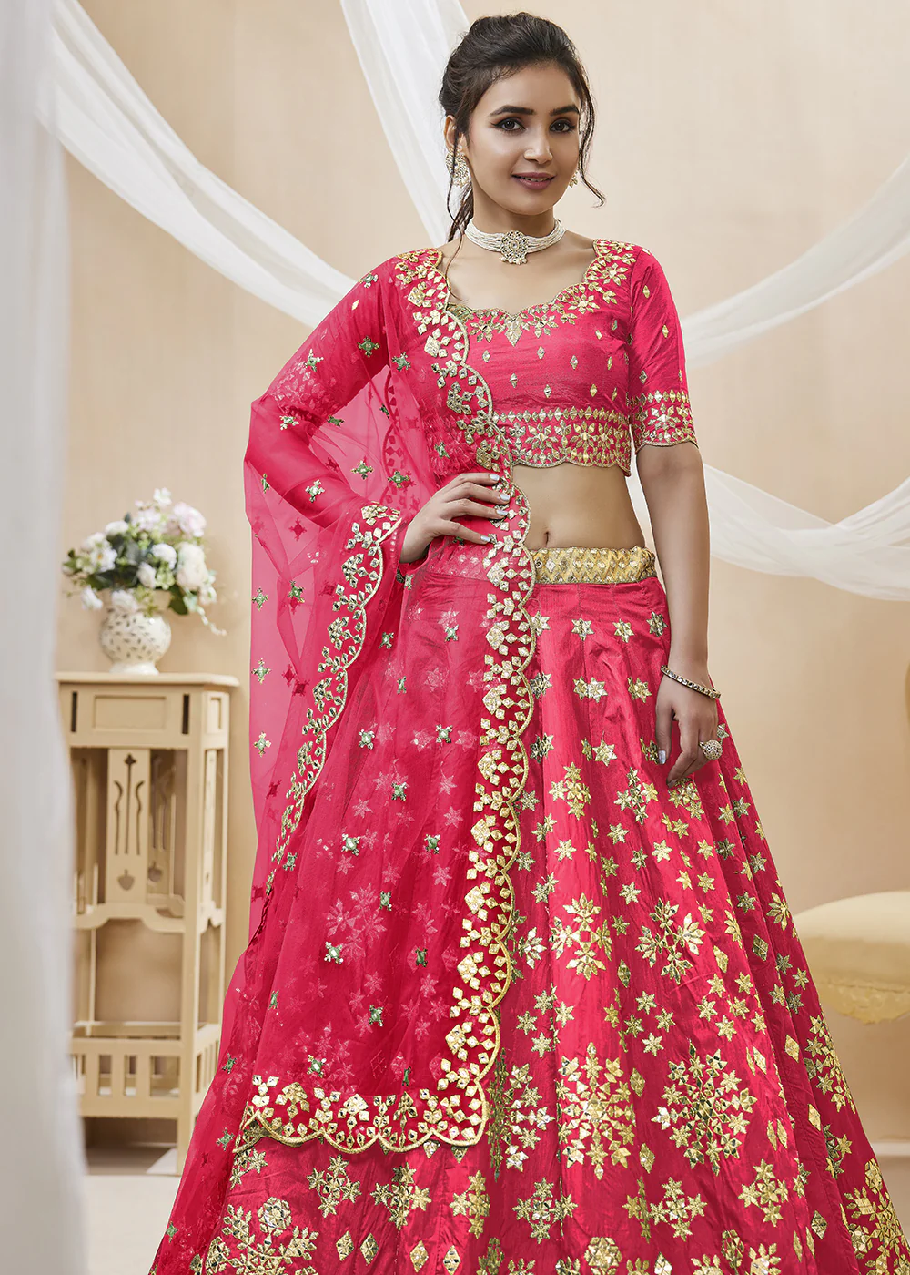 Lovely Pink Art Silk Embroidered Reception Wear Lehenga Choli - Image 3