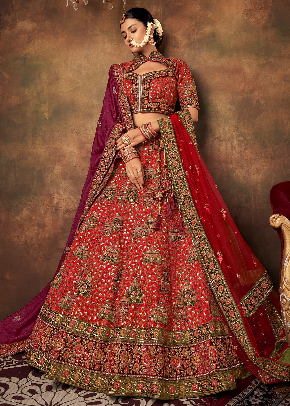 Lovely Red Heavy Handwork Silk Bridal Lehenga Choli