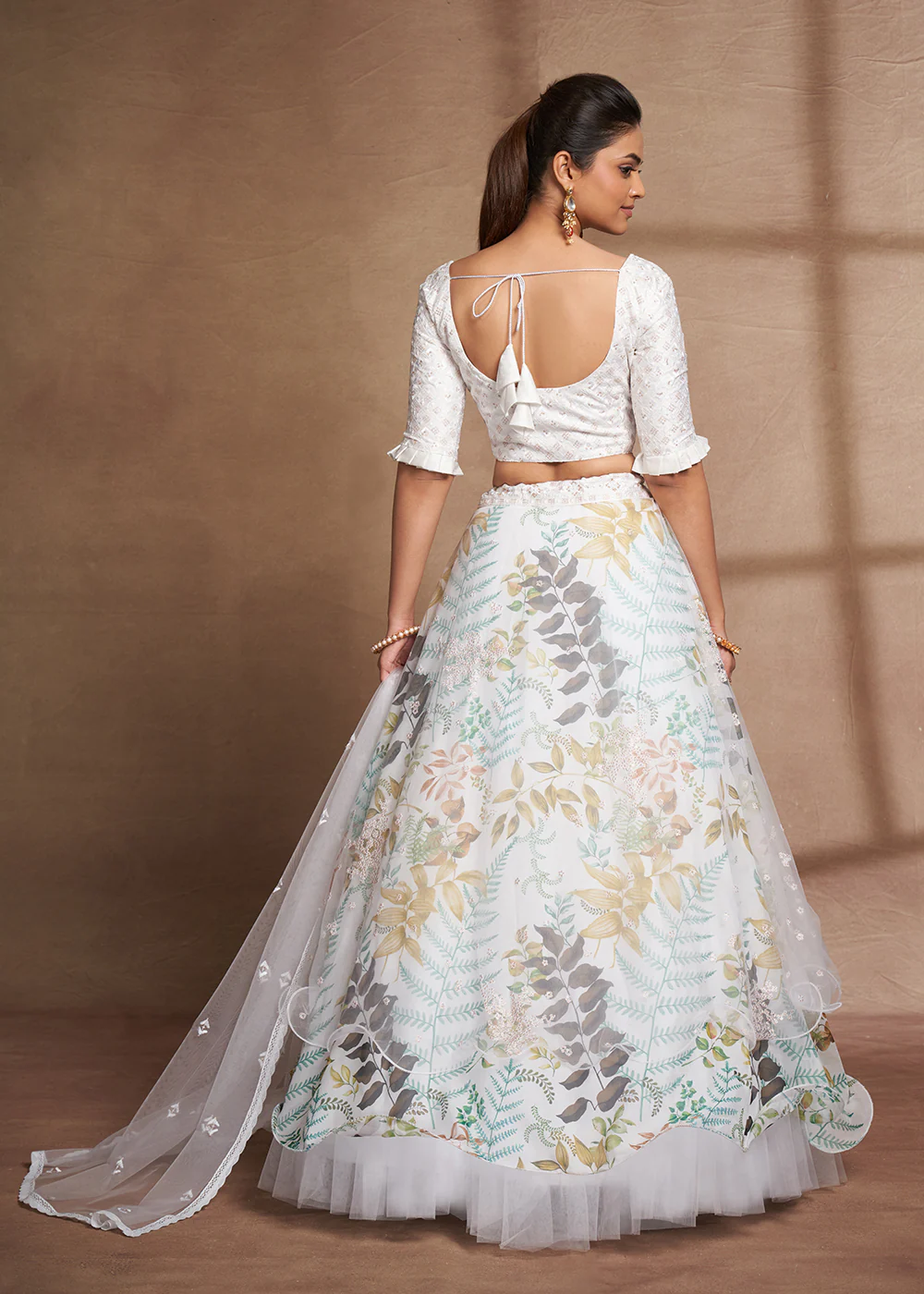 Lovely White Floral Digital Printed & Embroidered Lehenga Choli - Image 5