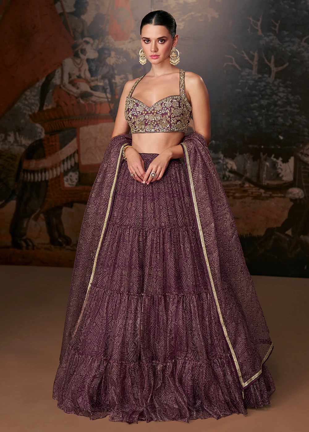 Lovely Wine Organza Silk Designer Wedding Lehenga Choli