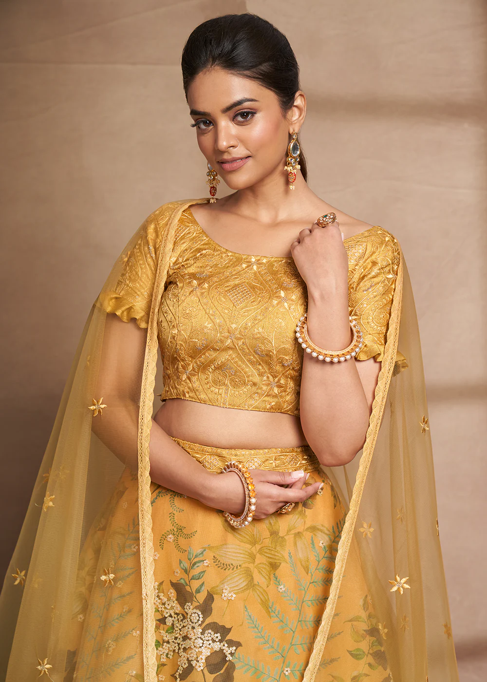 Lovely Yellow Floral Digital Printed & Embroidered Lehenga Choli - Image 2