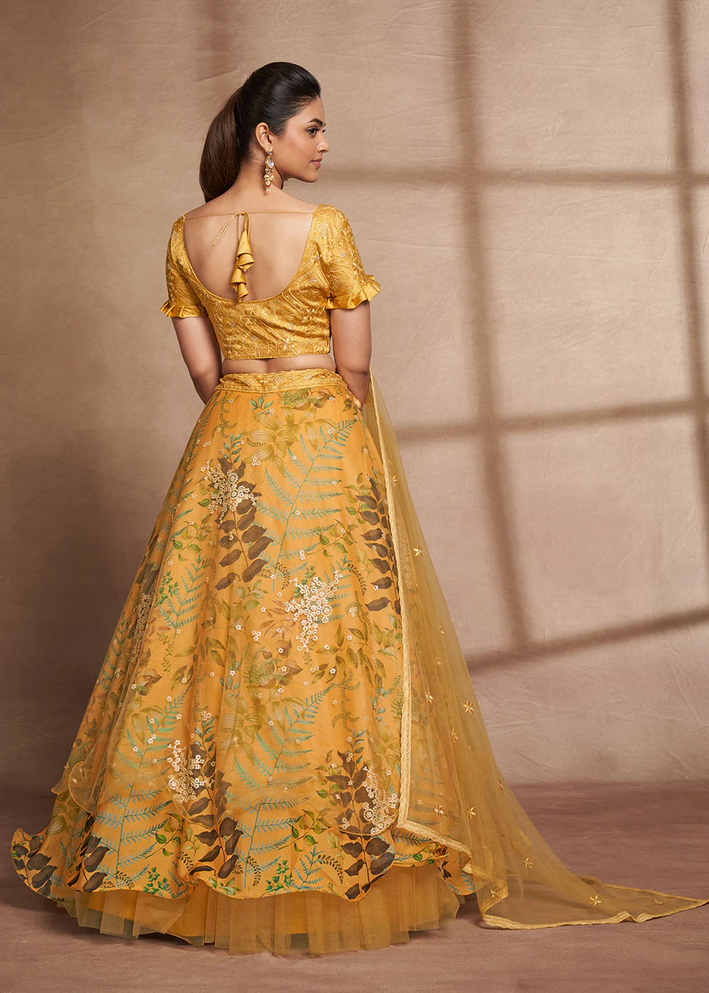 Lovely Yellow Floral Digital Printed & Embroidered Lehenga Choli - Image 3