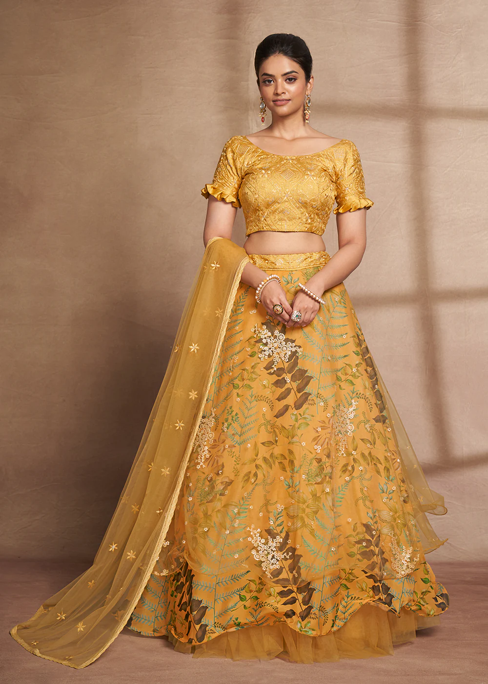 Lovely Yellow Floral Digital Printed & Embroidered Lehenga Choli - Image 4