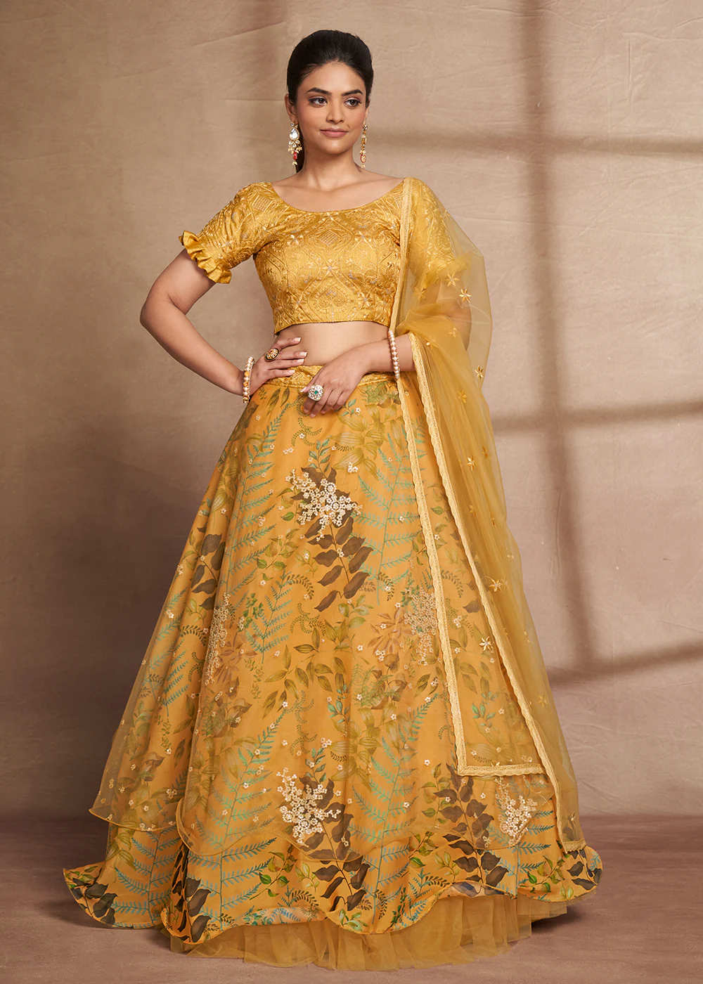 Lovely Yellow Floral Digital Printed & Embroidered Lehenga Choli - Image 5