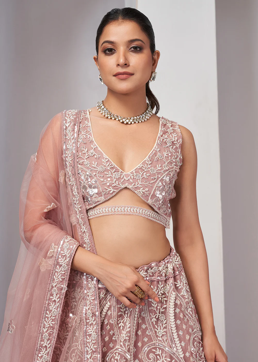 Luxurious Chickoo Peach Heavy Embroidered Bridal Lehenga Choli - Image 2