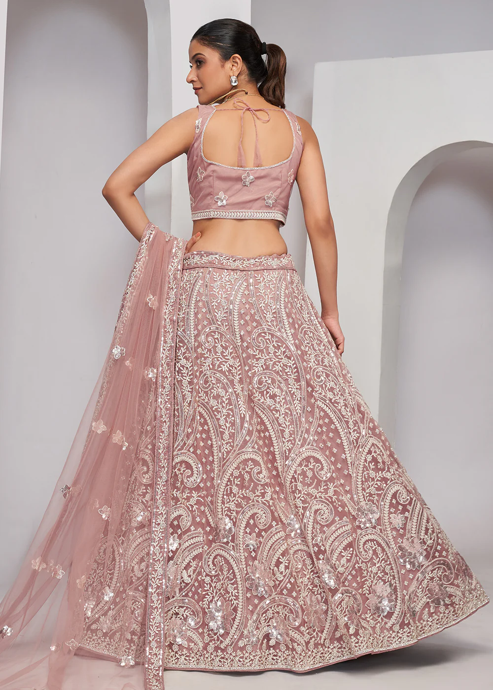 Luxurious Chickoo Peach Heavy Embroidered Bridal Lehenga Choli - Image 3