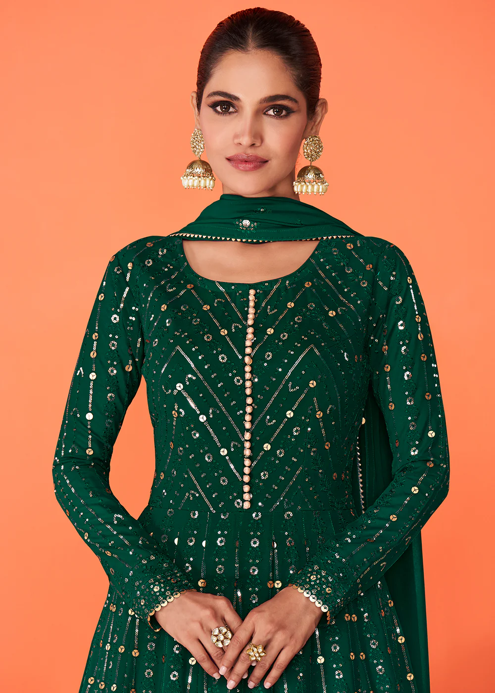 Luxurious Dark Green Georgette Festive Anarkali Featuring Vartika Singh - Image 2