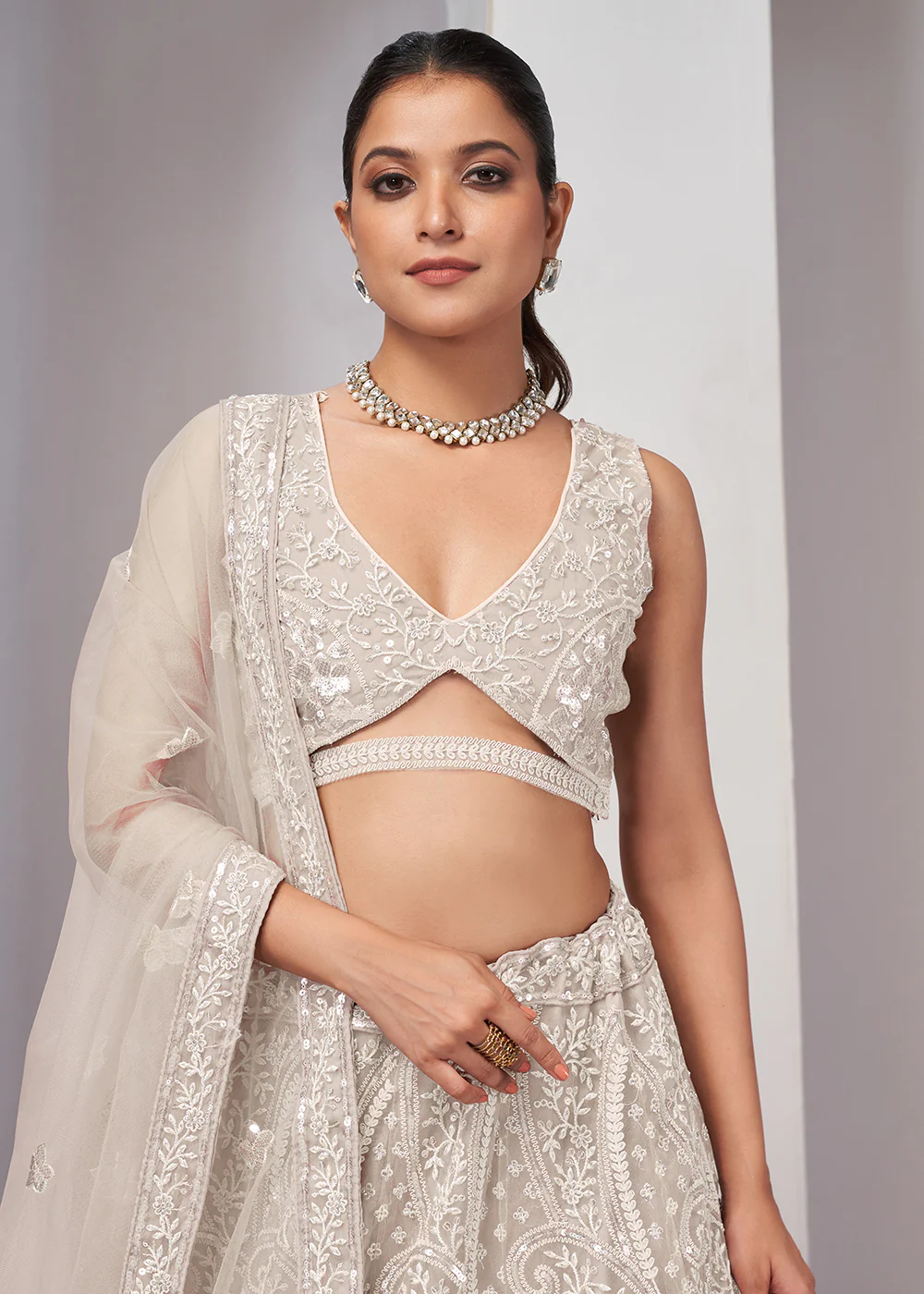 Luxurious Ivory Heavy Embroidered Bridal Lehenga Choli - Image 2