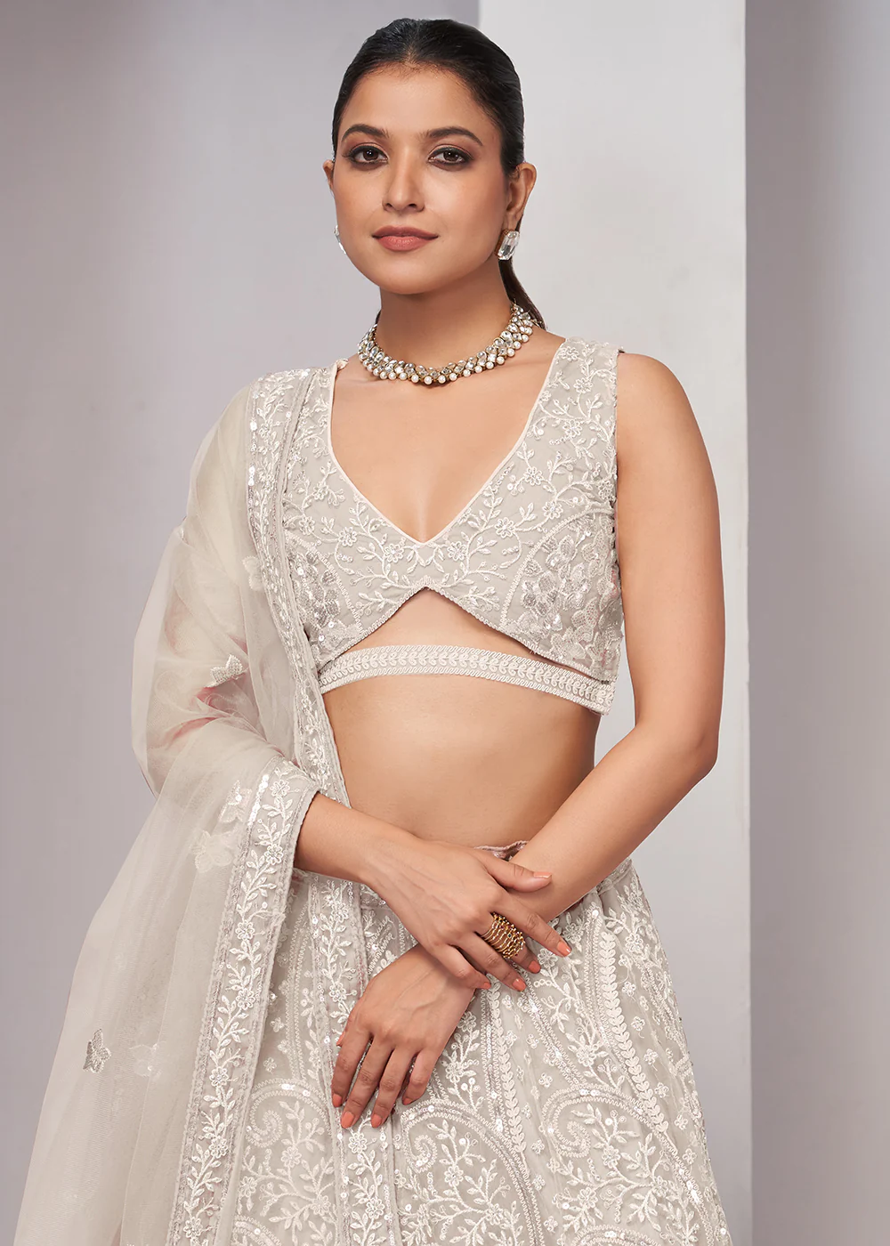 Luxurious Ivory Heavy Embroidered Bridal Lehenga Choli - Image 5