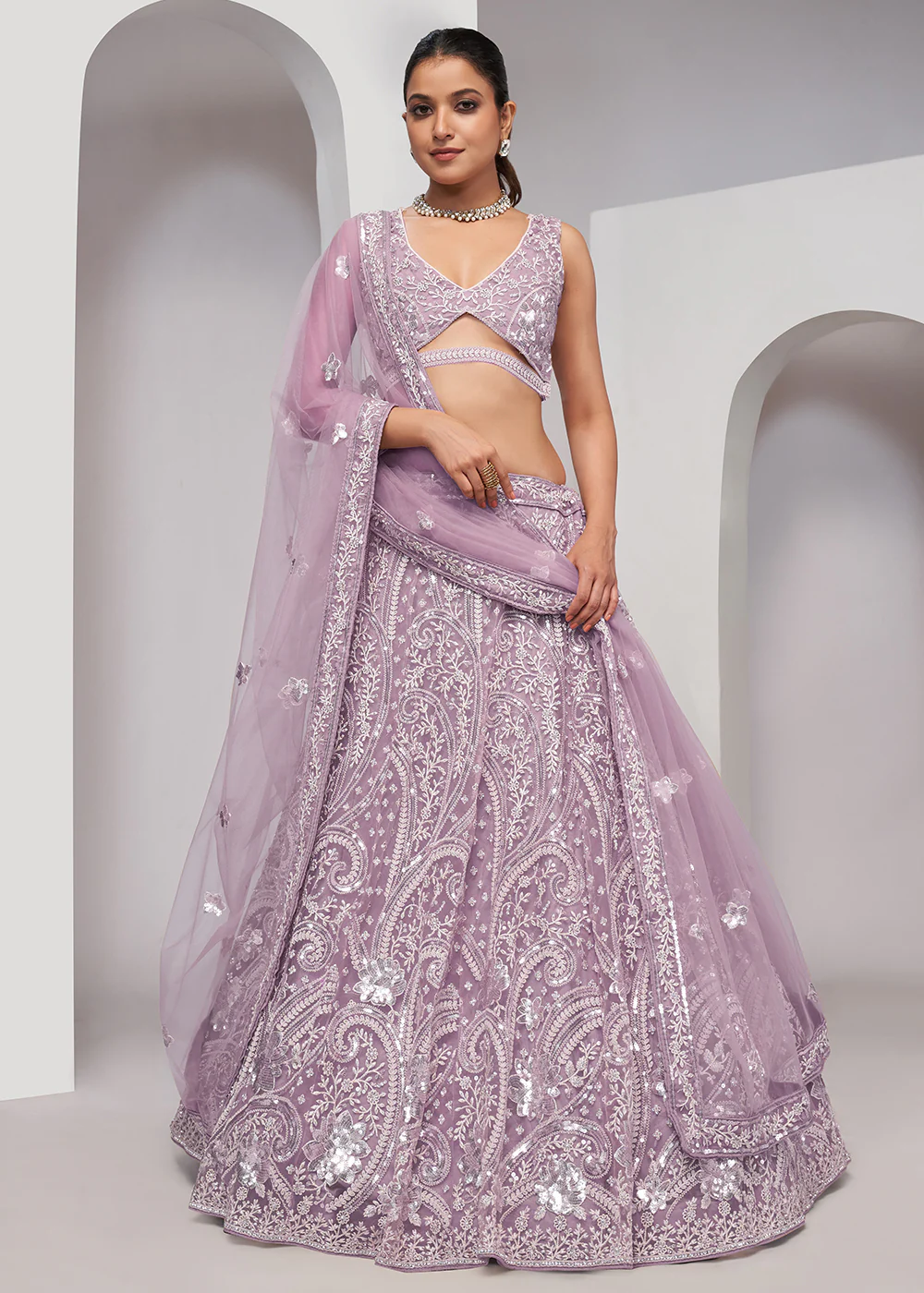 Luxurious Mauve Heavy Embroidered Bridal Lehenga Choli
