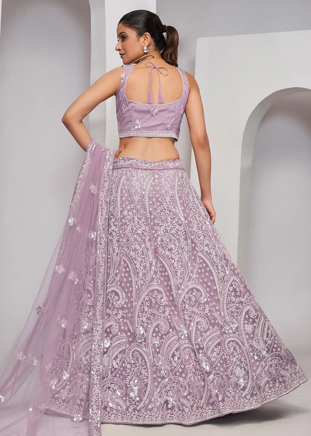 Luxurious Mauve Heavy Embroidered Bridal Lehenga Choli - Image 3