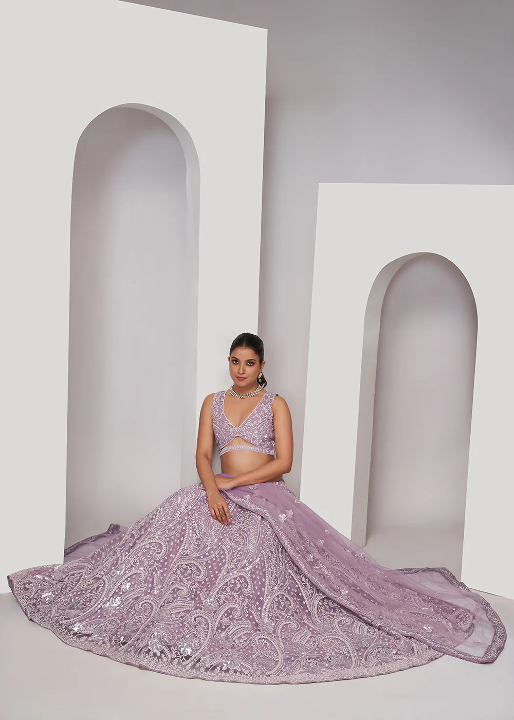 Luxurious Mauve Heavy Embroidered Bridal Lehenga Choli - Image 4