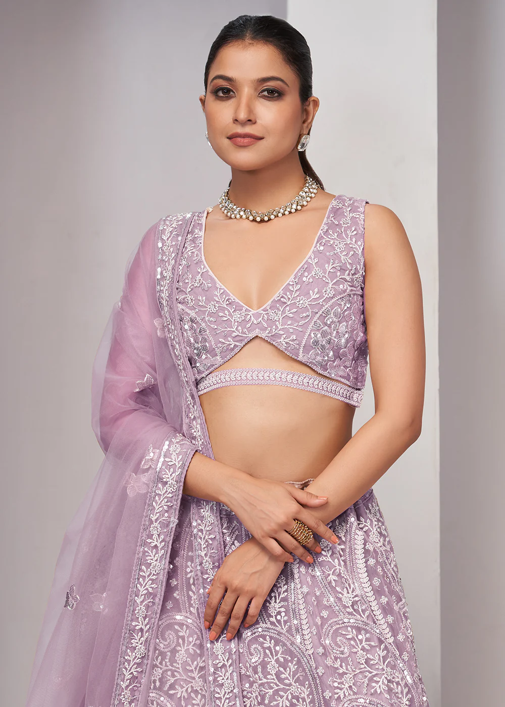 Luxurious Mauve Heavy Embroidered Bridal Lehenga Choli - Image 5