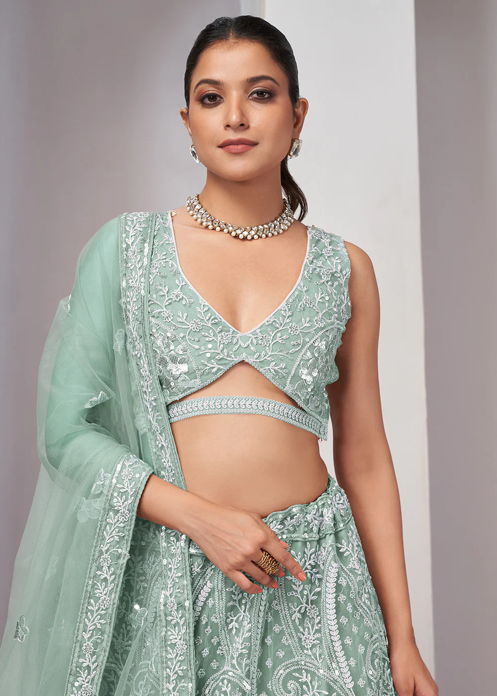 Luxurious Sky Blue Heavy Embroidered Bridal Lehenga Choli - Image 2