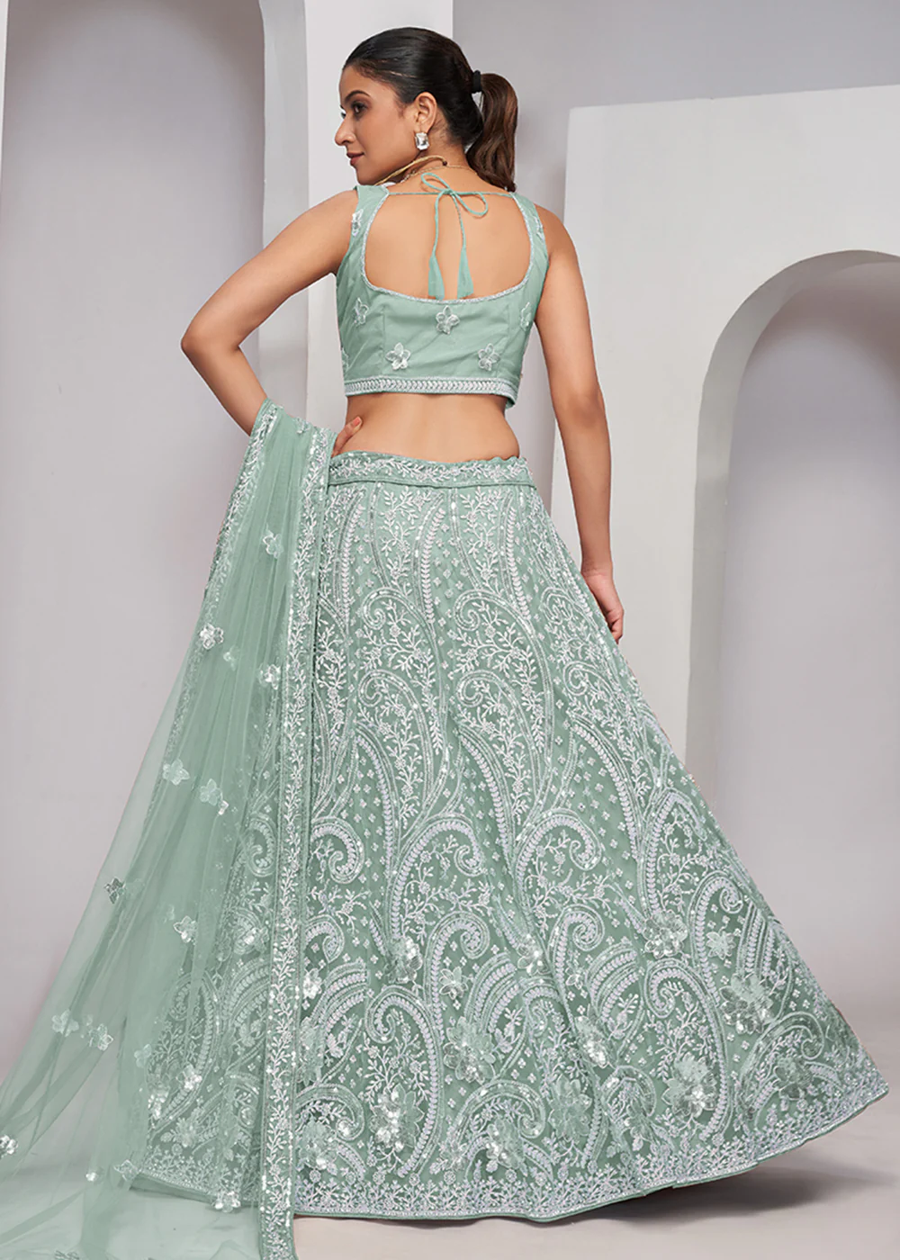 Luxurious Sky Blue Heavy Embroidered Bridal Lehenga Choli - Image 3