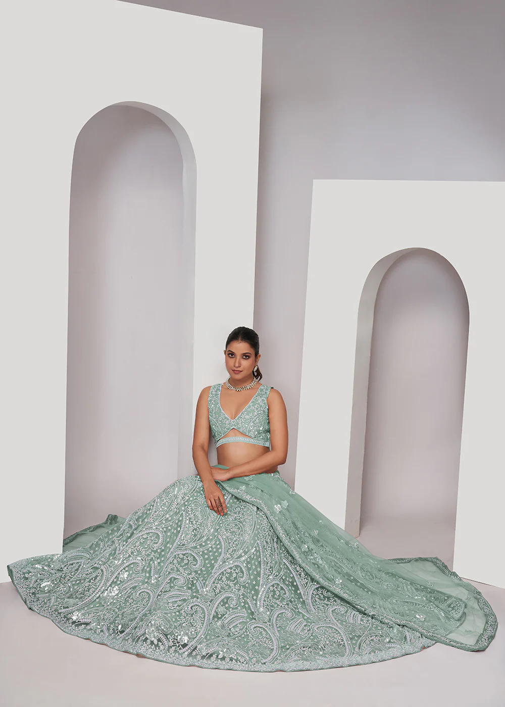 Luxurious Sky Blue Heavy Embroidered Bridal Lehenga Choli - Image 4