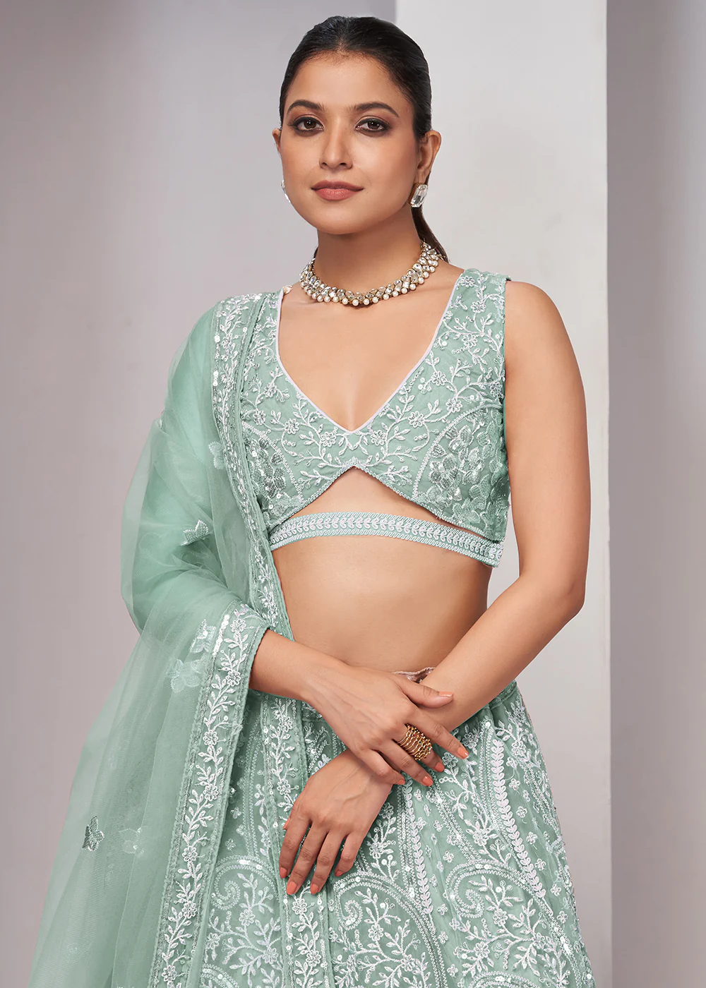 Luxurious Sky Blue Heavy Embroidered Bridal Lehenga Choli - Image 5