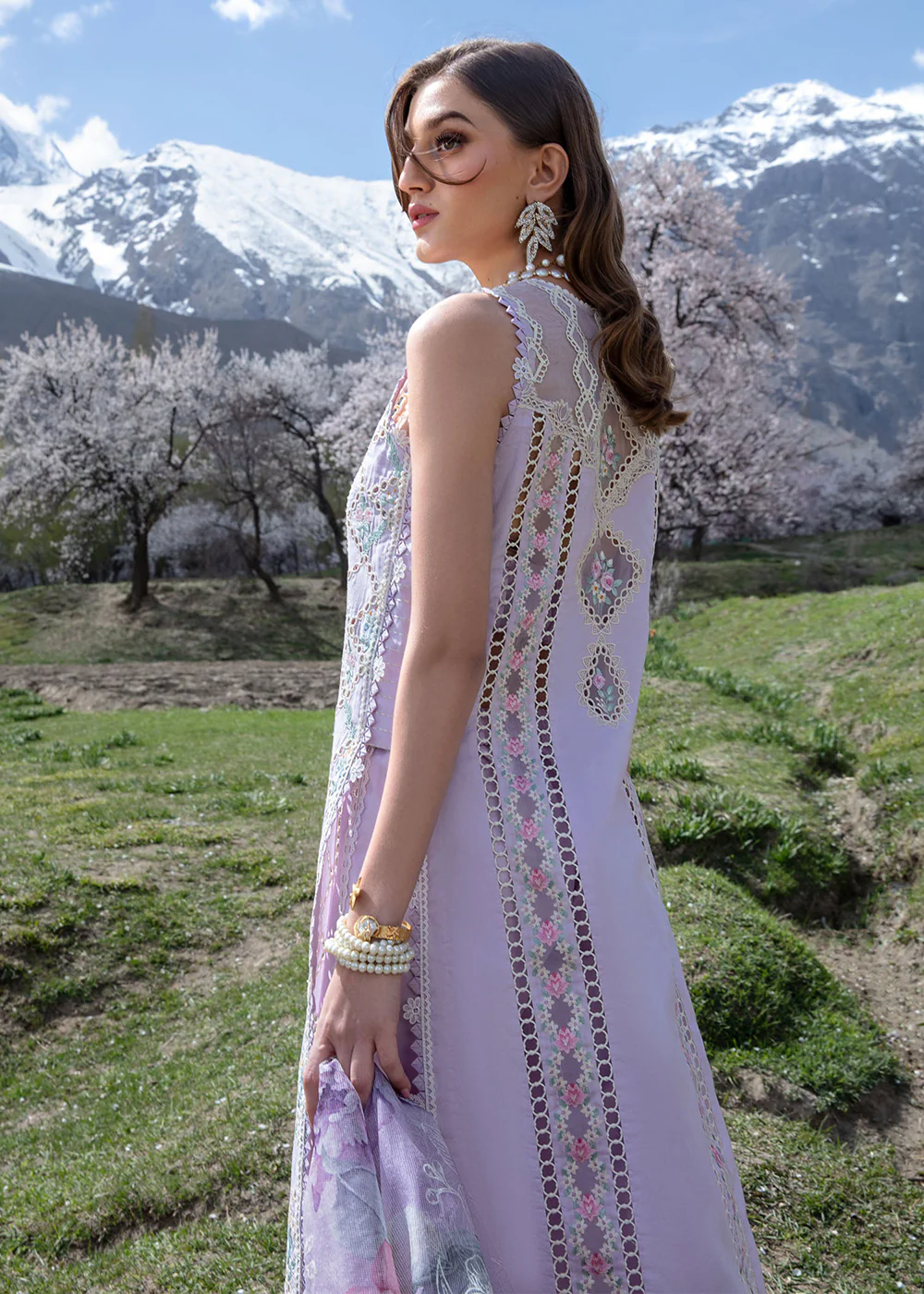 Luxury Lawn '24 by Crimson | A Floral Mesh - Lavender - Image 3