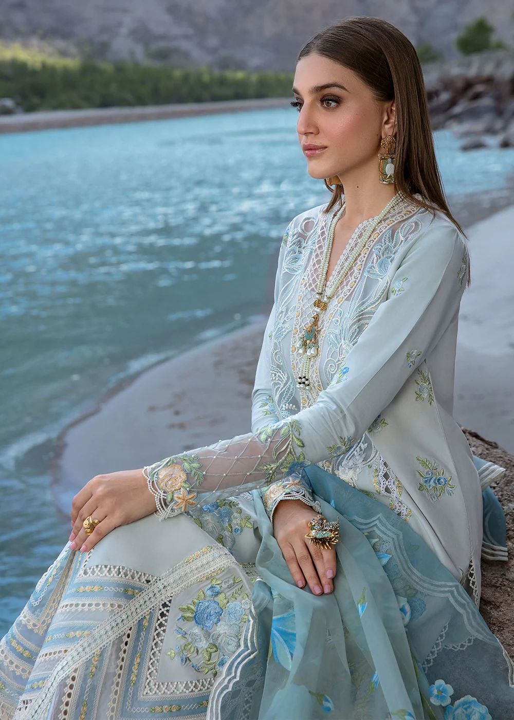 Luxury Lawn '24 by Crimson | Forget Me Not - Ice Blue - Image 2