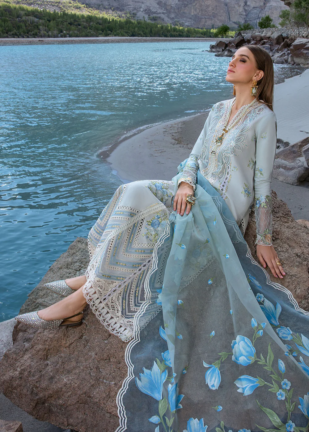 Luxury Lawn '24 by Crimson | Forget Me Not - Ice Blue - Image 3