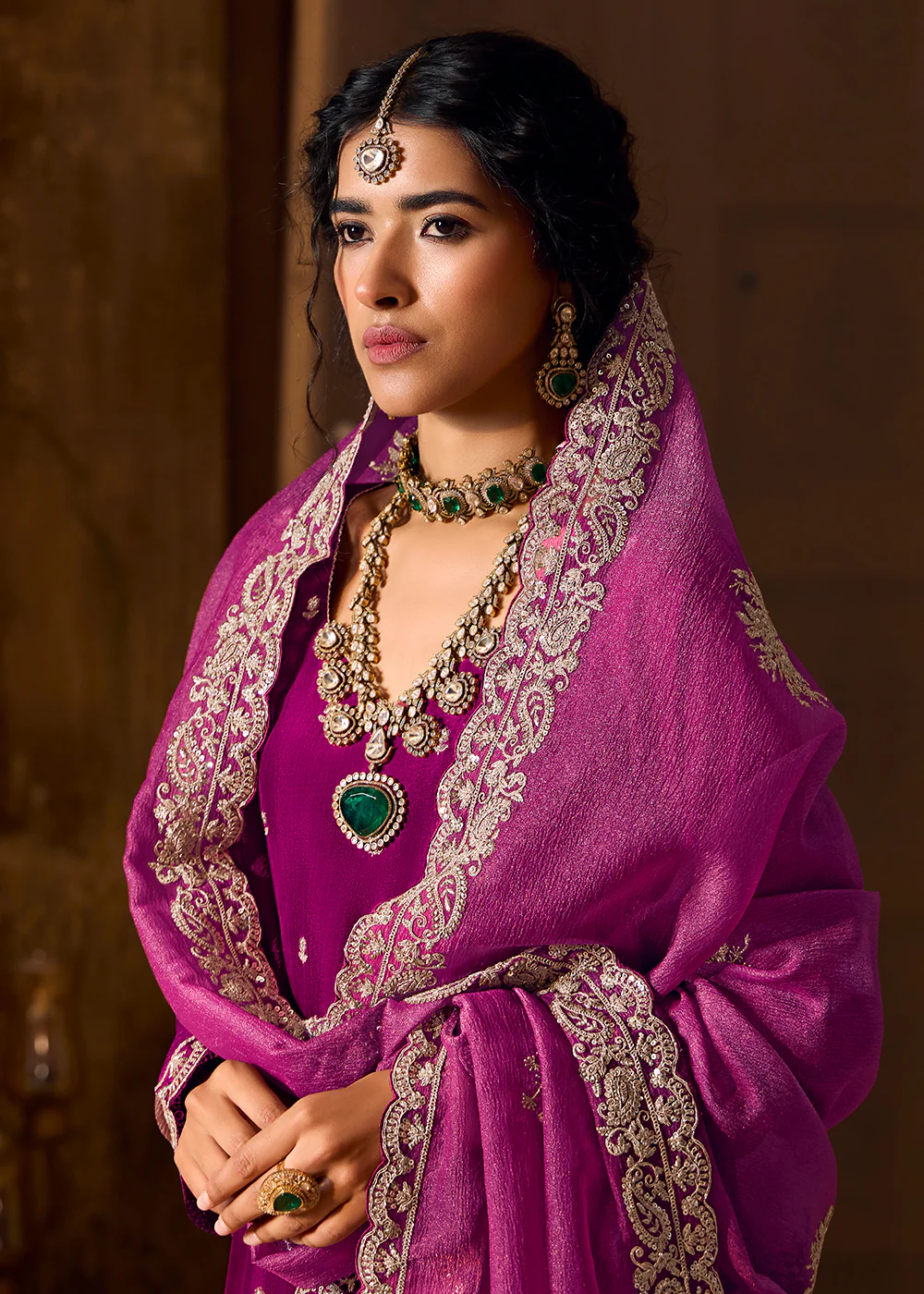 Magenta Bamberg Silk Embroidered Eid Style Salwar Suit - Image 2