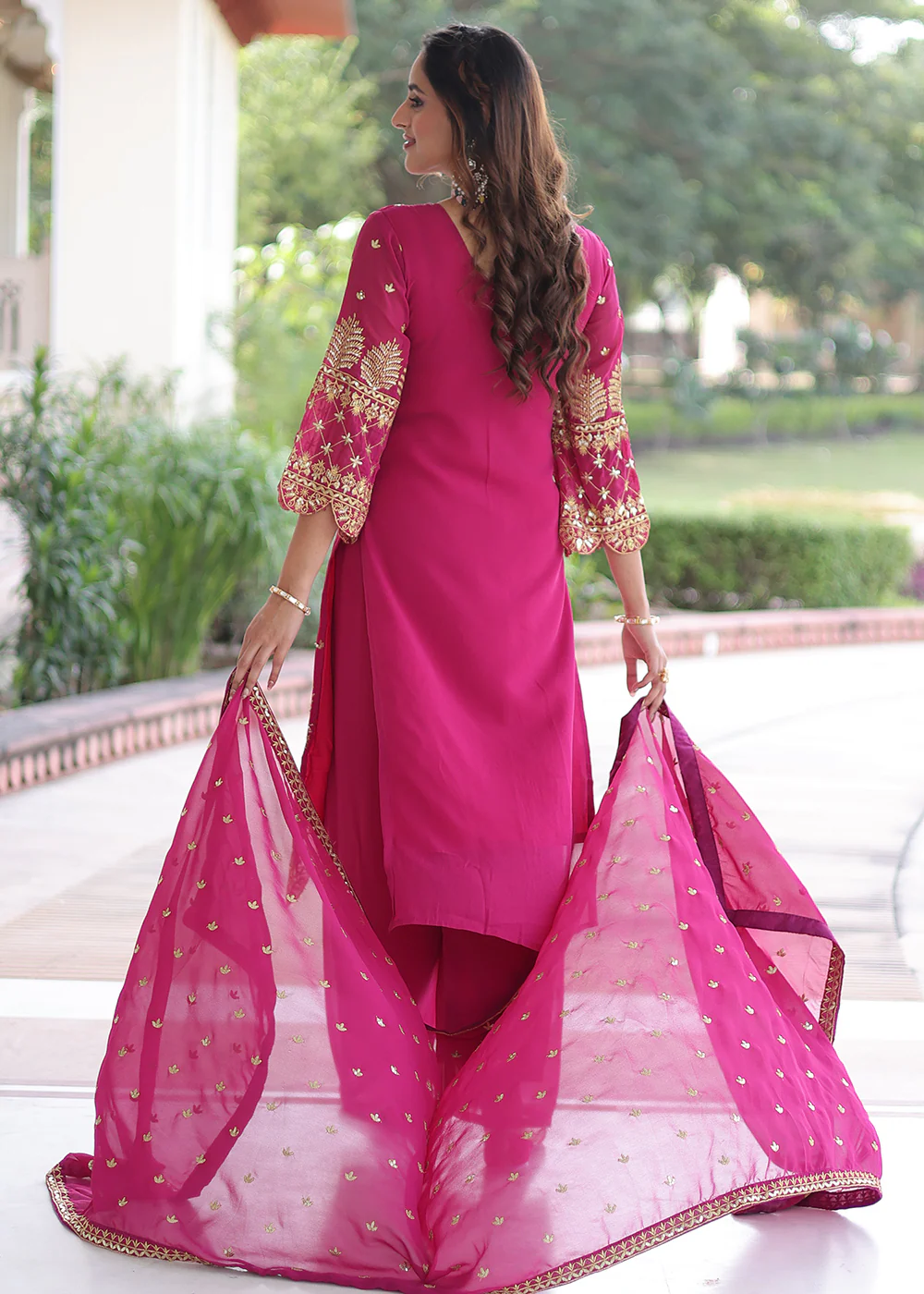 Magenta Blooming Silk Pakistani Style Salwar Suit - Image 3