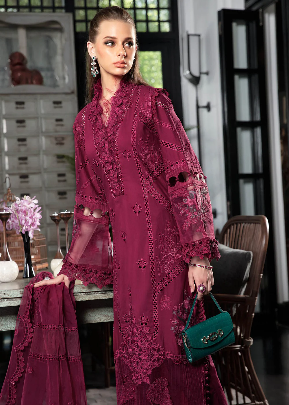 Magenta Embroidered Suit - Maria B Lawn Eid Collection 2023 - EL-23-09 - Image 6
