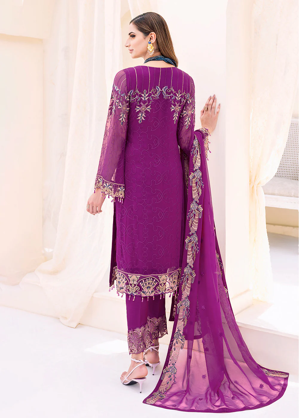 Magenta Embroidered Suit - Ramsha Chiffon Vol 23 - #F-2307 - Image 3